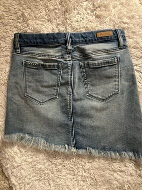 Denim Frayed Asymmetrical Mini Skirt